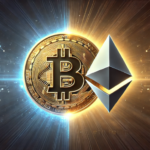 DALL·E-2024-06-21-08.02.27-A-visually-striking-image-in-wide-format-showcasing-the-Bitcoin-and-Ethereum-logos-facing-off.-The-Bitcoin-logo-is-on-the-left-golden-and-shiny-whil